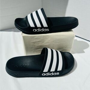 Adidas unisex Black and White Slides